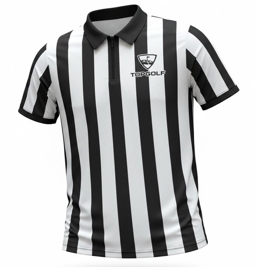 NWT Referee Stripe polo Shirt Black White Soccer Costume Top Golf Sports Party M